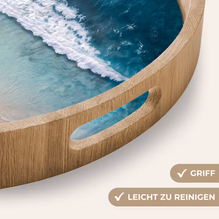 Strand - Zee - Golven - Natuur - Blauw Dienblad Rond middel -USP_HandgreepDE