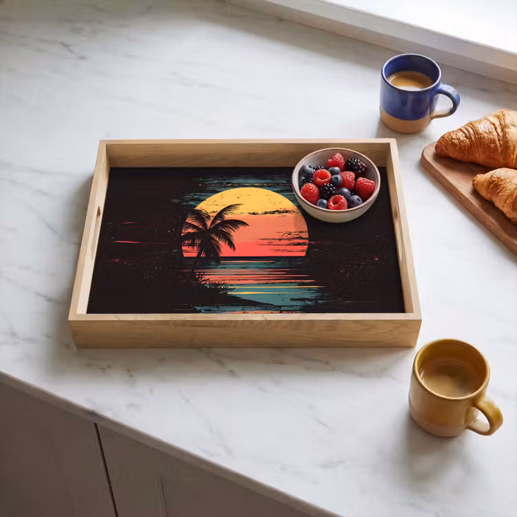 Strand - Minimalistisch - Zon - Oranje Dienblad Rechthoek middel -sfeer2