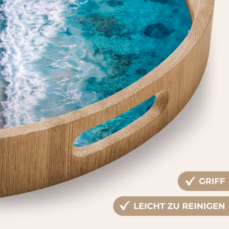 Strand - Oceaan - Golven - Roze Zand - Natuur Dienblad Rond middel -USP_HandgreepDE