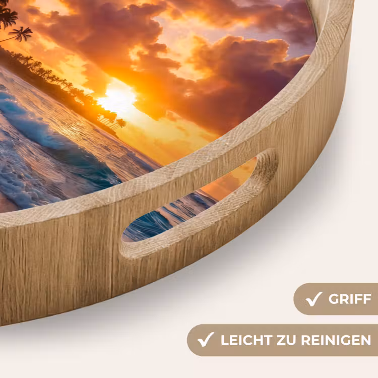 Strand - Zonsopgang - Tropisch - Natuur - Oranje Dienblad Rond middel -USP_HandgreepDE