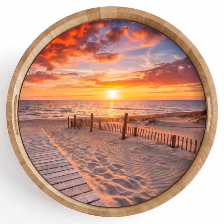 Strand - Zonsondergang - Zee - Natuur - Oranje Dienblad Rond middel -z3d_shopping