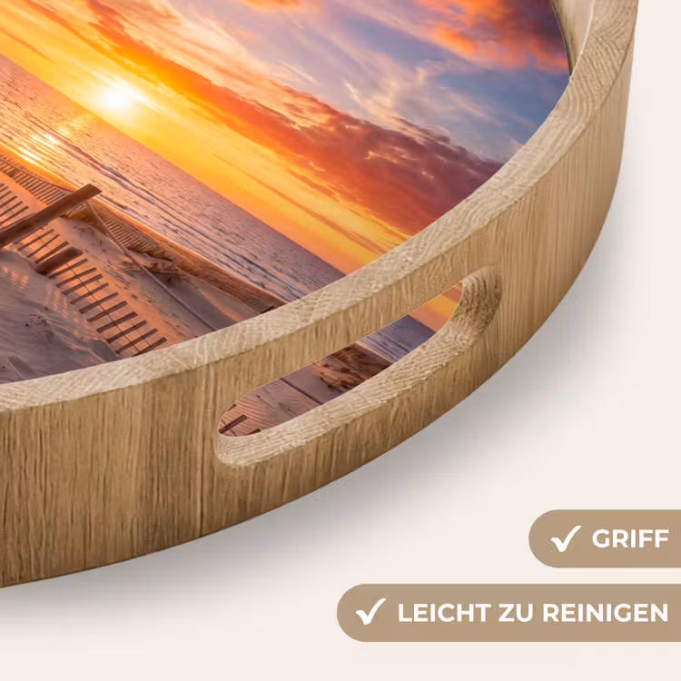 Strand - Zonsondergang - Zee - Natuur - Oranje Dienblad Rond middel -USP_HandgreepDE