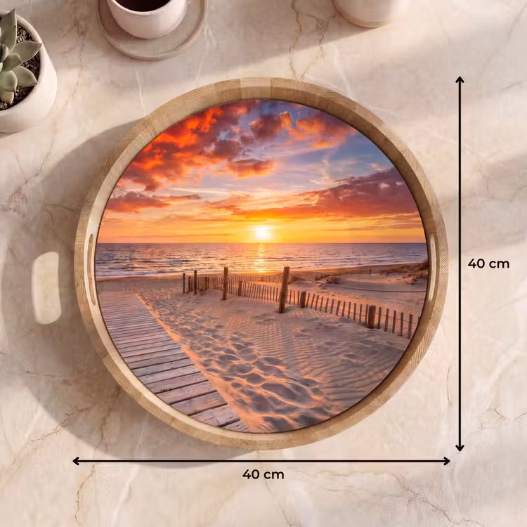 Strand - Zonsondergang - Zee - Natuur - Oranje Dienblad Rond middel -USP_Formaat