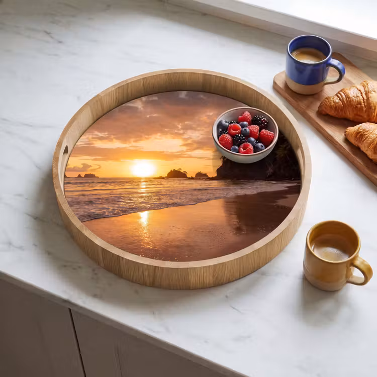 Strand - Zonsondergang - Natuur - Tropisch - Oranje Dienblad Rond middel -sfeer2