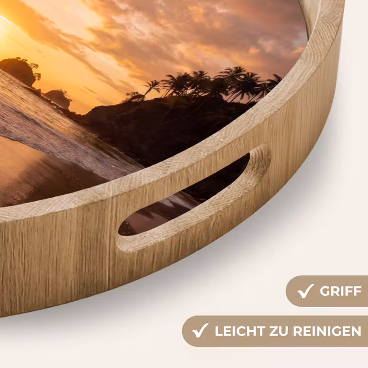 Strand - Zonsondergang - Natuur - Tropisch - Oranje Dienblad Rond middel -USP_HandgreepDE