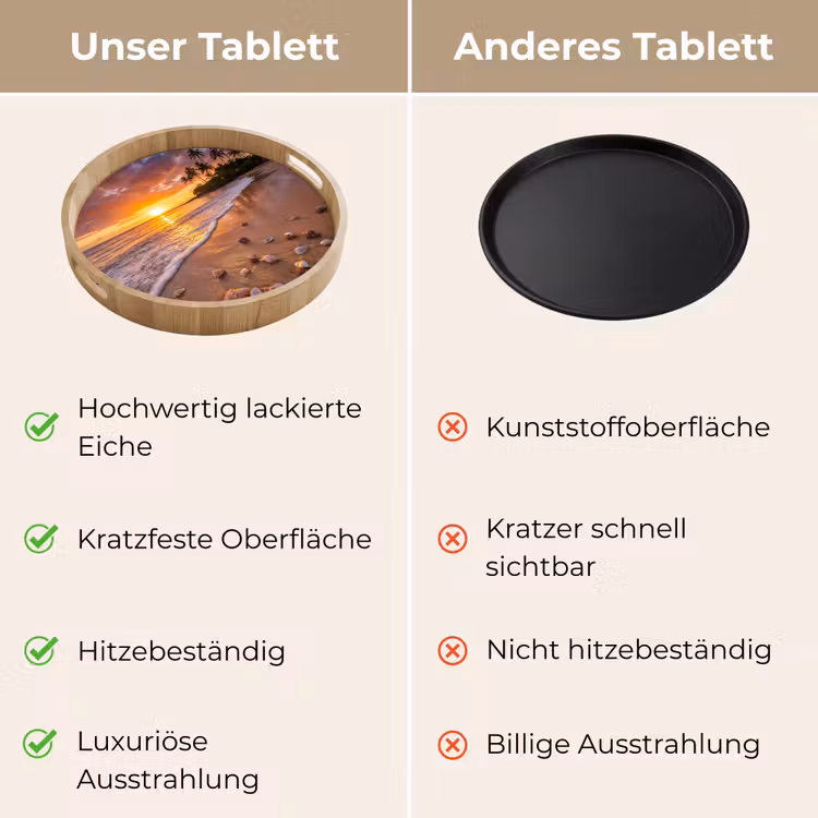 Strand - Zonsondergang - Palmbomen - Natuur - Oranje Dienblad Rond middel -USP_VergelijkingDE
