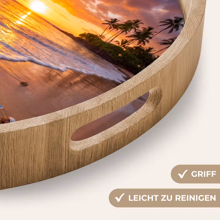 Strand - Zonsondergang - Palmbomen - Natuur - Oranje Dienblad Rond middel -USP_HandgreepDE