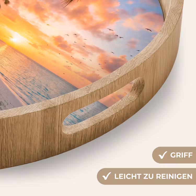Strand - Zonsondergang - Palmbomen - Tropisch - Natuur Dienblad Rond middel -USP_HandgreepDE