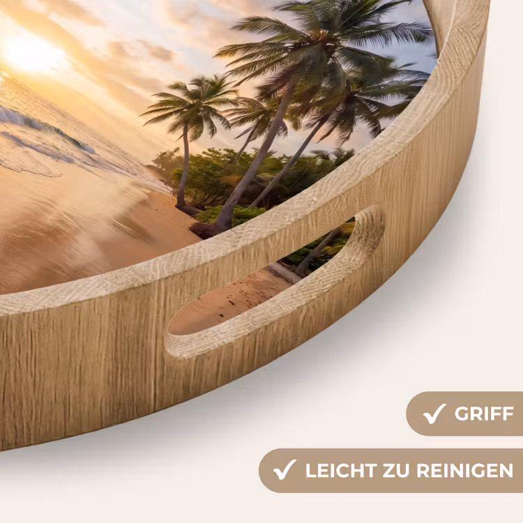 Strand - Zonsondergang - Tropisch - Natuur - Goud Dienblad Rond middel -USP_HandgreepDE