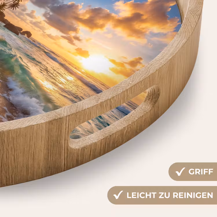 Strand - Zonsondergang - Golven - Natuur - Goud Dienblad Rond middel -USP_HandgreepDE
