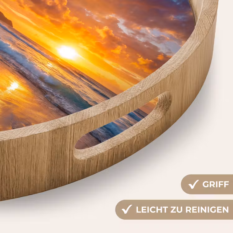 Strand - Zonsondergang - Golven - Natuur - Oranje Dienblad Rond middel -USP_HandgreepDE
