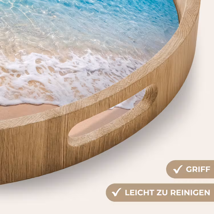 Strand - Water - Natuur - Blauw - Beige Dienblad Rond middel -USP_HandgreepDE