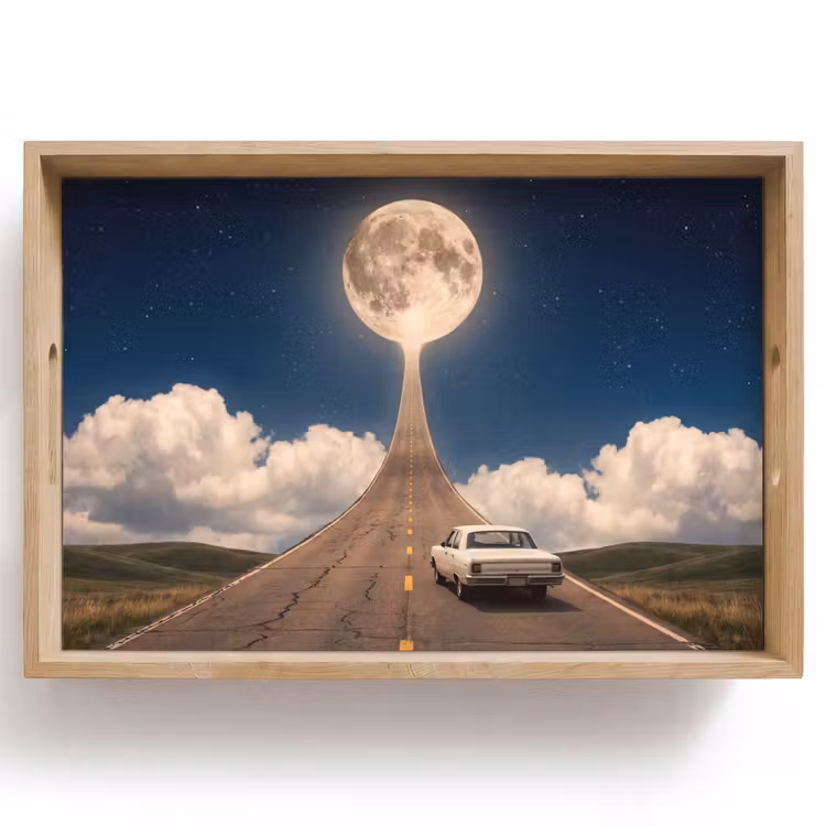 Tablett - Straße – Mond – Nacht - Weg - Maan - Nacht Dienblad Rechthoek middel
