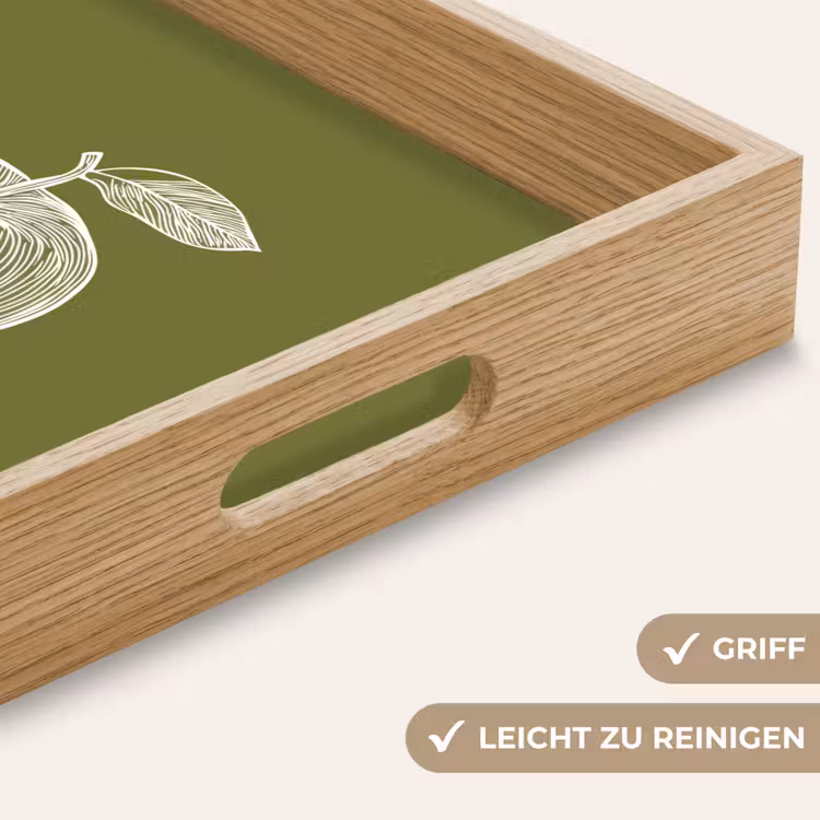 Lijntekening - Appel - Olijfgroen - Blaadje Dienblad Rechthoek middel -USP_HandgreepDE