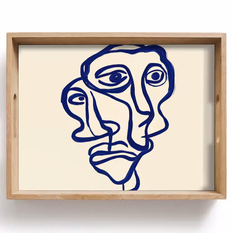 Lijntekening - Overlappende gezichten - Donkerblauw Dienblad Rechthoek middel -z3d_shopping