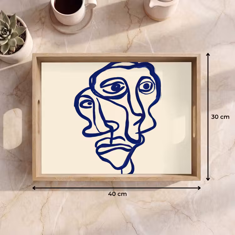 Lijntekening - Overlappende gezichten - Donkerblauw Dienblad Rechthoek middel -USP_Formaat