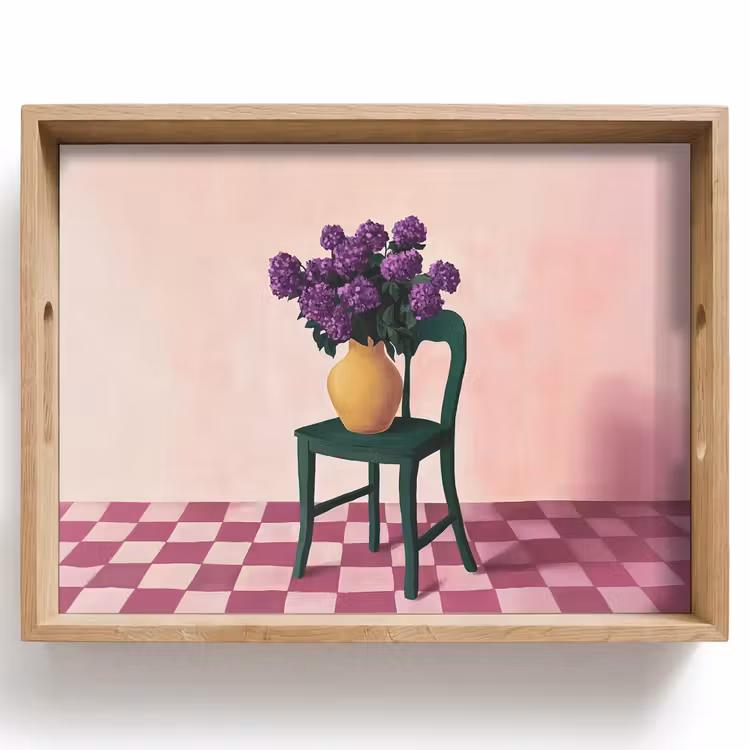Stoel - Vaas - Bloemen - Geblokt Dienblad Rechthoek middel -z3d_shopping