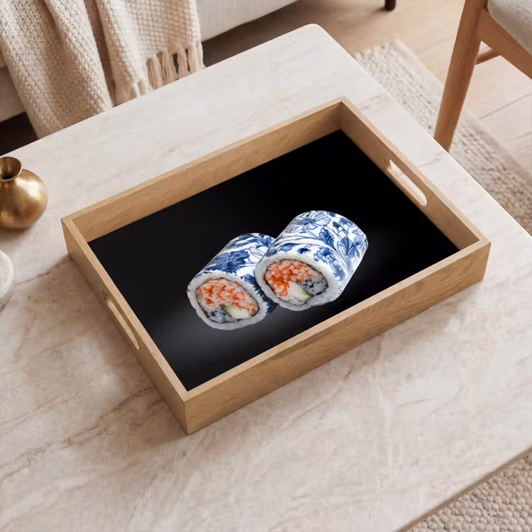 Sushi - Delfts blauw - Rijst - Vis - Elegant Dienblad Rechthoek middel -sfeer1