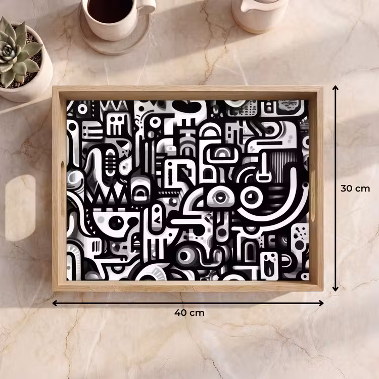 Symbolen - Abstract - Grafisch - Zwart Dienblad Rechthoek middel -USP_Formaat