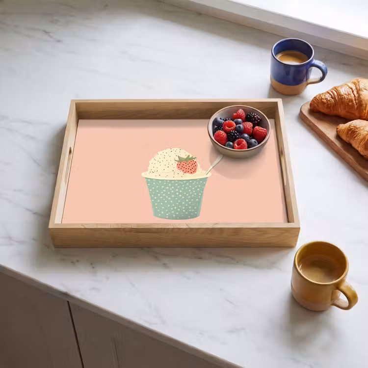 Bakje - Ijs - Aardbei - Roze Dienblad Rechthoek middel -sfeer2