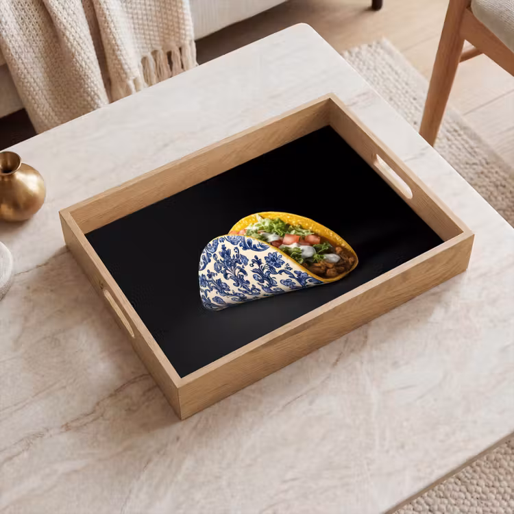 Taco - Vlees - Salade - Delftsblauw - Motief Dienblad Rechthoek middel -sfeer1