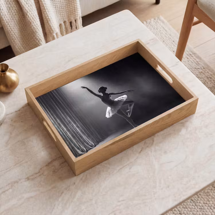 Danser - Podium - Zwart-wit - Kunst - Klassiek Dienblad Rechthoek middel -sfeer1