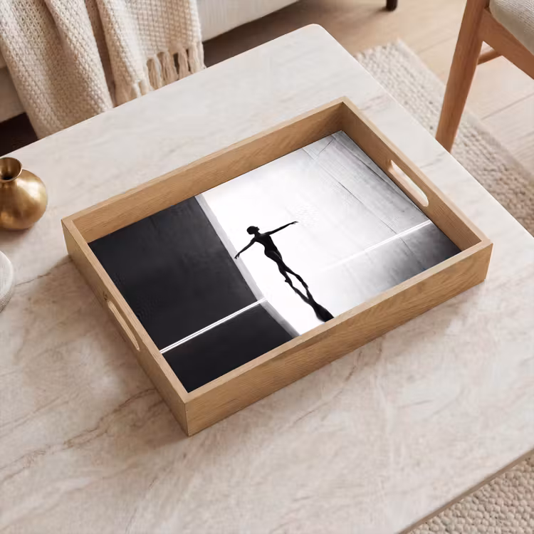 Danser - Silhouette - Kunst - Modern - Zwart-wit Dienblad Rechthoek middel -sfeer1