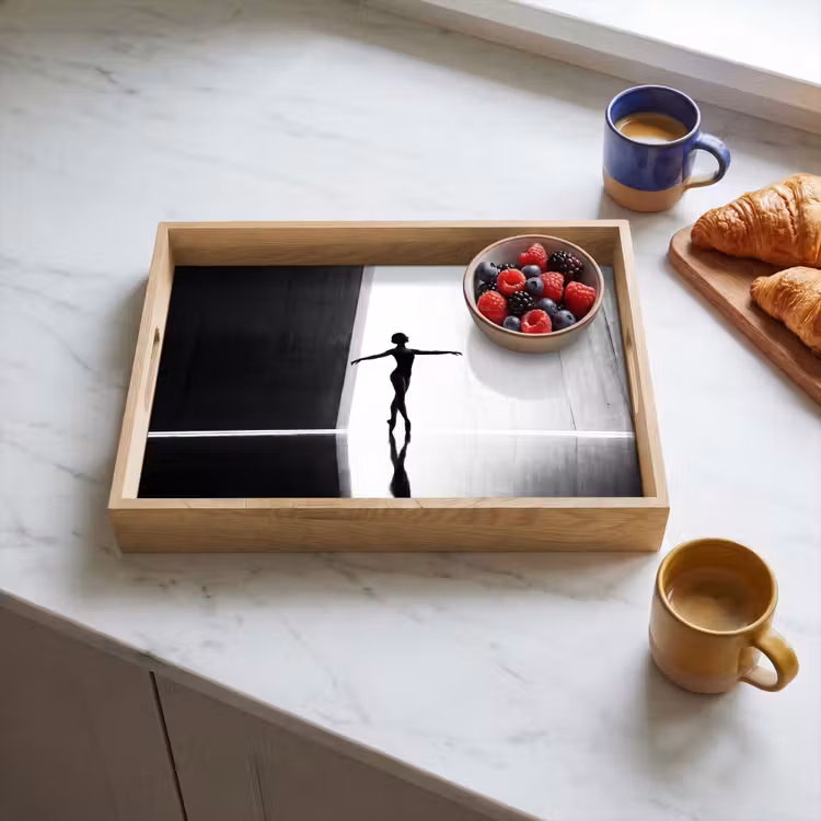 Danser - Silhouette - Kunst - Modern - Zwart-wit Dienblad Rechthoek middel -sfeer2