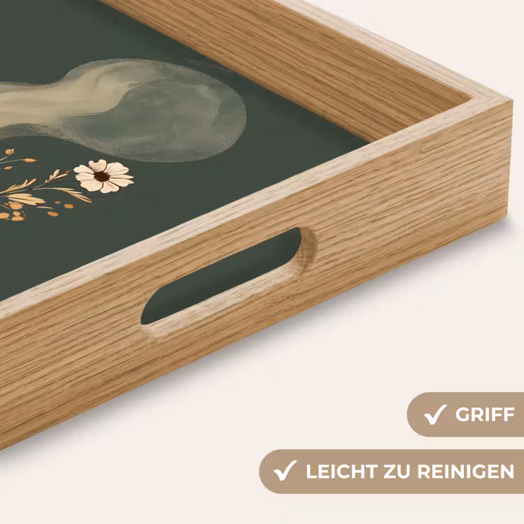 Kop - Bloemen - Groen - Koffie Dienblad Rechthoek middel -USP_HandgreepDE