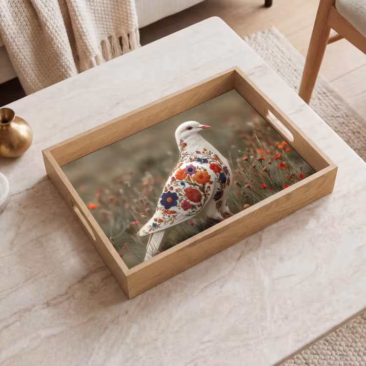 Duif - Bloemen - Natuur Dienblad Rechthoek middel -sfeer1