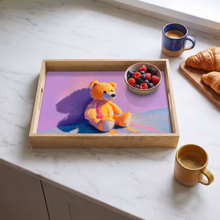Teddybeer - Schaduw - Penseelstreken - Paars Dienblad Rechthoek middel -sfeer2
