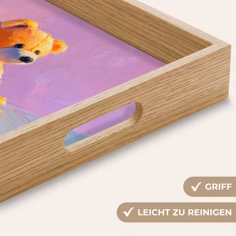 Teddybeer - Schaduw - Penseelstreken - Paars Dienblad Rechthoek middel -USP_HandgreepDE