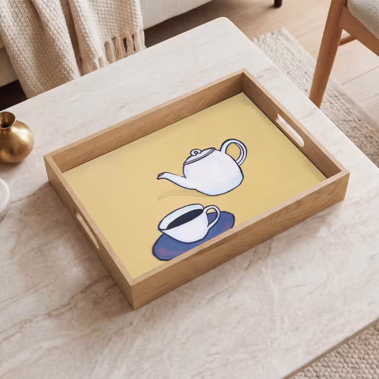 Theepot - Kopje - Beige - Illustratie Dienblad Rechthoek middel -sfeer1