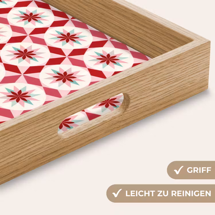 Tegelpatroon - Sterren - Retro - Roze - Mintgroen Dienblad Rechthoek middel 911 -USP_HandgreepDE
