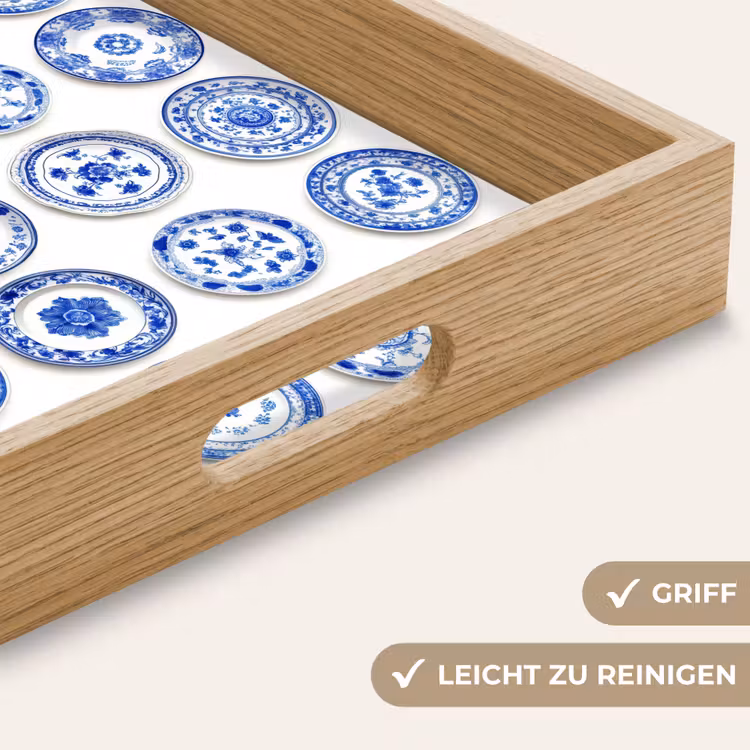 Borden - Bloemen - Patroon - Blauw Dienblad Rechthoek middel 911 -USP_HandgreepDE