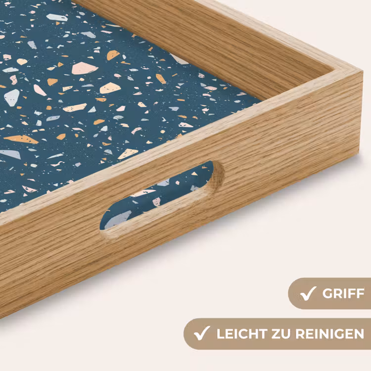 Terrazzo - Patroon - Kleurrijk - Diep blauw Dienblad Rechthoek middel 911 -USP_HandgreepDE