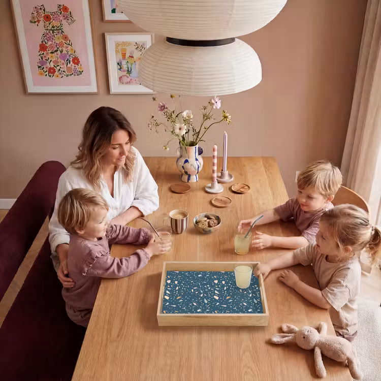 Terrazzo - Patroon - Kleurrijk - Diep blauw Dienblad Rechthoek middel 911 -sfeer4