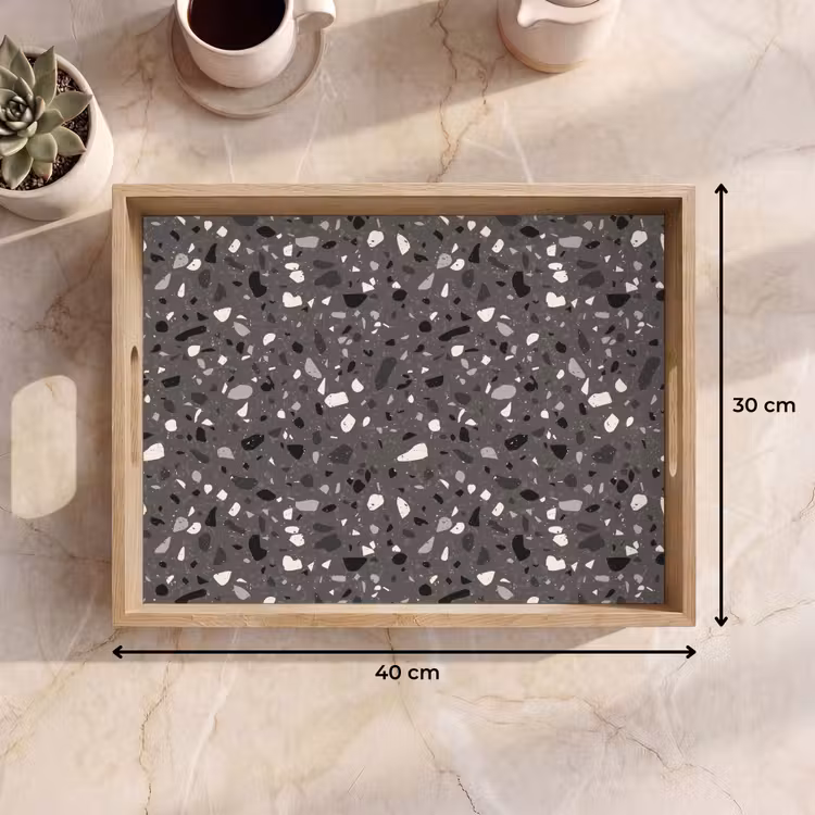 Terrazzo - Patroon - Grijs Dienblad Rechthoek middel 911 -USP_Formaat