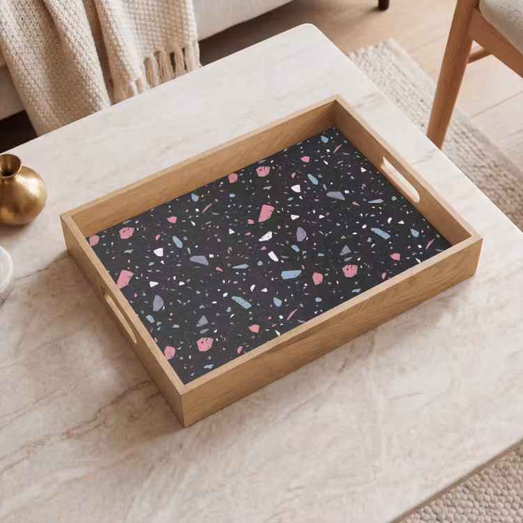 Terrazzo - Patroon - Zwart - Zacht Dienblad Rechthoek middel 911 -sfeer1