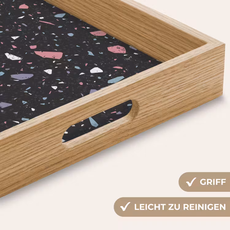 Terrazzo - Patroon - Zwart - Zacht Dienblad Rechthoek middel 911 -USP_HandgreepDE