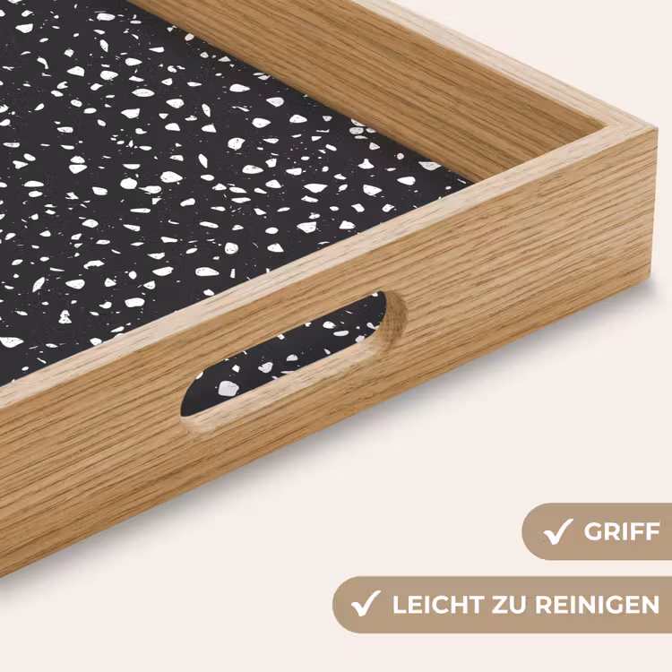 Terrazzo - Patroon - Zwart - Wit Dienblad Rechthoek middel 911 -USP_HandgreepDE