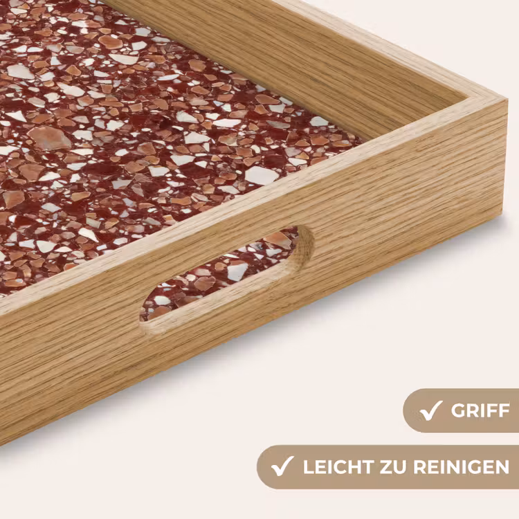 Terrazzo - Patroon - Steentextuur - Roodbruin Dienblad Rechthoek middel 911 -USP_HandgreepDE