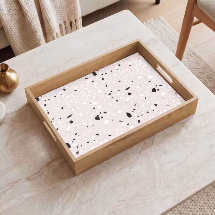 Terrazzo - Patroon - Zacht - Zwart - Wit Dienblad Rechthoek middel 911 -sfeer1
