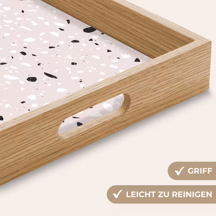 Terrazzo - Patroon - Zacht - Zwart - Wit Dienblad Rechthoek middel 911 -USP_HandgreepDE