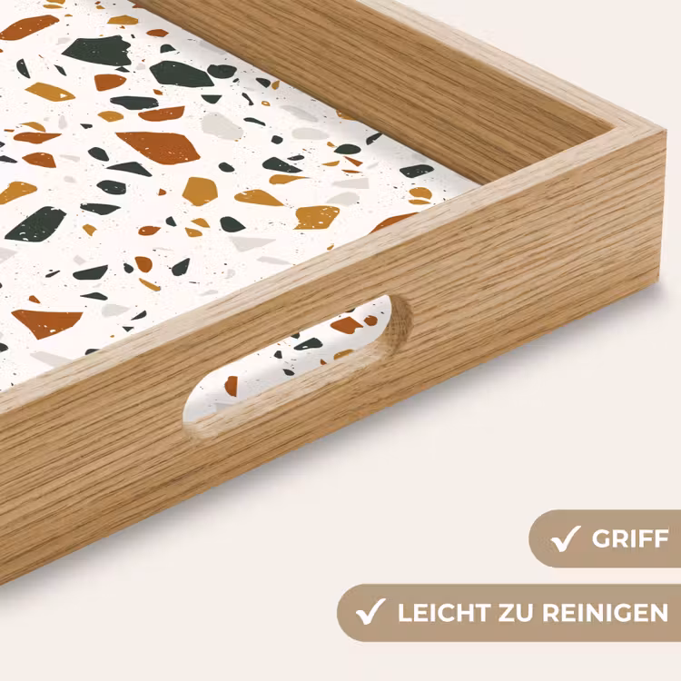 Terrazzo - Patroon - Wit - Terra Dienblad Rechthoek middel 911 -USP_HandgreepDE