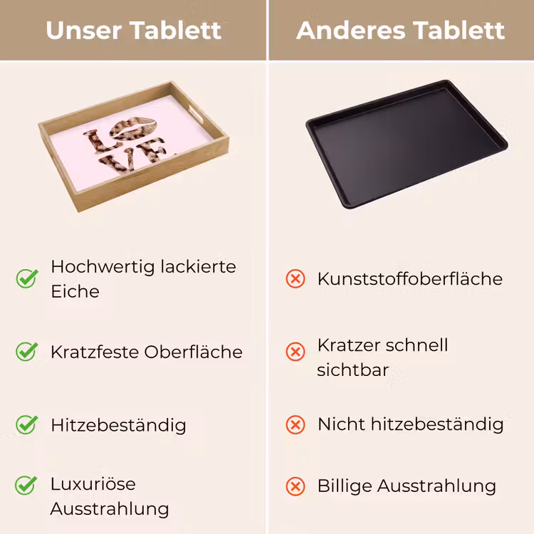Tekst - Love - Pantervacht - Lichtroze Dienblad Rechthoek middel -USP_VergelijkingDE