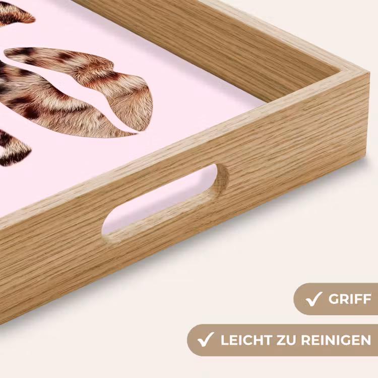 Tekst - Love - Pantervacht - Lichtroze Dienblad Rechthoek middel -USP_HandgreepDE
