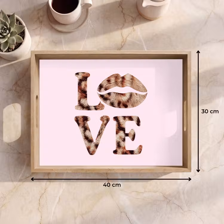 Tekst - Love - Pantervacht - Lichtroze Dienblad Rechthoek middel -USP_Formaat