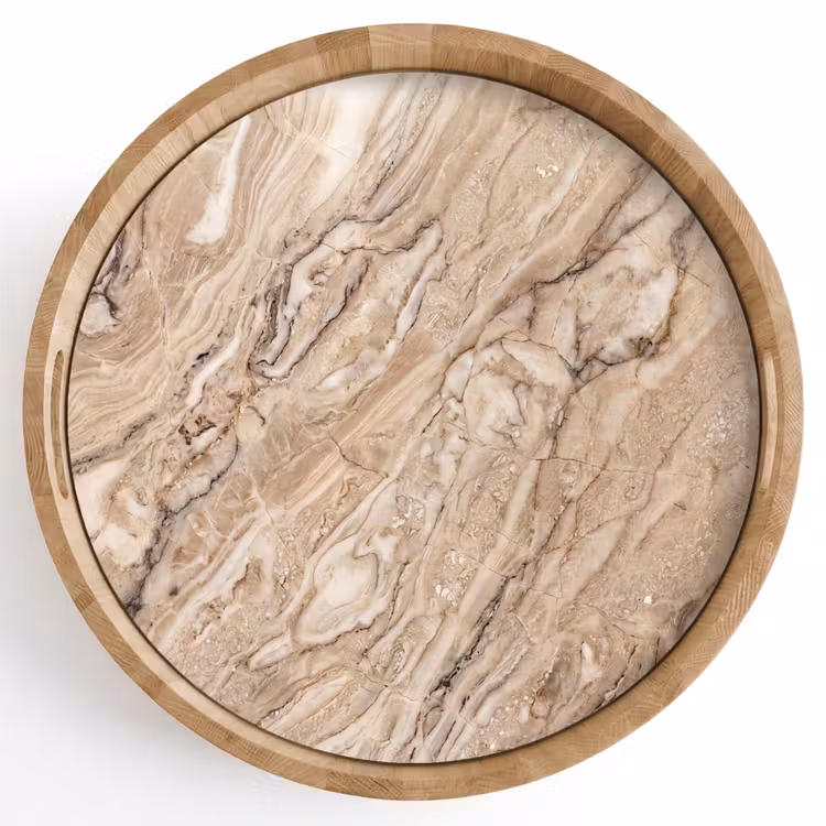 Textuur - Aders - Abstract - Modern - Beige Dienblad Rond middel -z3d_shopping