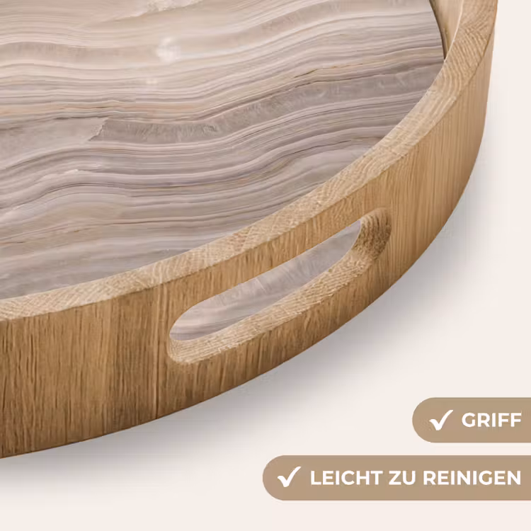 Textuur - Golvend - Abstract - Modern - Beige Dienblad Rond middel -USP_HandgreepDE
